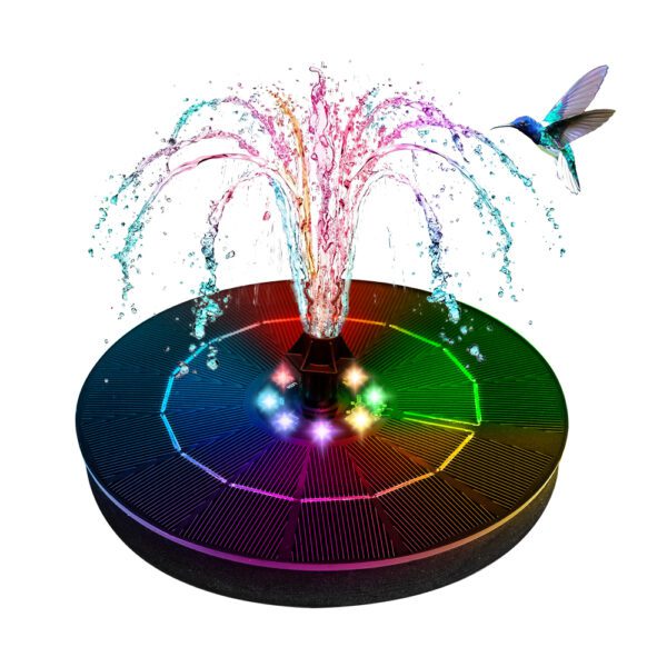 Helios Pro Solar Fountain with LED Lights –3.5W Floating Water Fountain with 8 Nozzles, 1200mAh Battery, and Epoxy Resin Design for Pool, Birdbaths, Ponds, and Gardens | SP33D