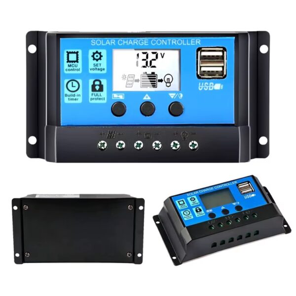 Helios Pro 10A PWM Solar Charge Controller – 12V/24V Auto, Dual USB 5V, Adjustable Settings for Home Solar Systems | RBL-10A